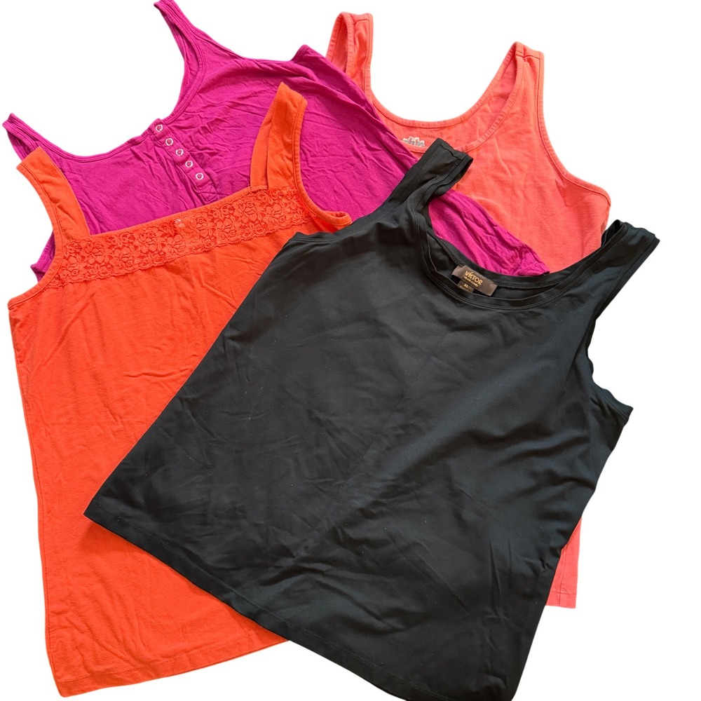 4 Pack Victor Maurices Orange Pink Black Tank Tops Lace Trim Size 1X Bundle‎ Lot